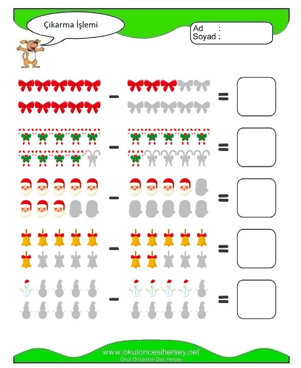 Çıkarma İşlemi Çalışma Sayfaları